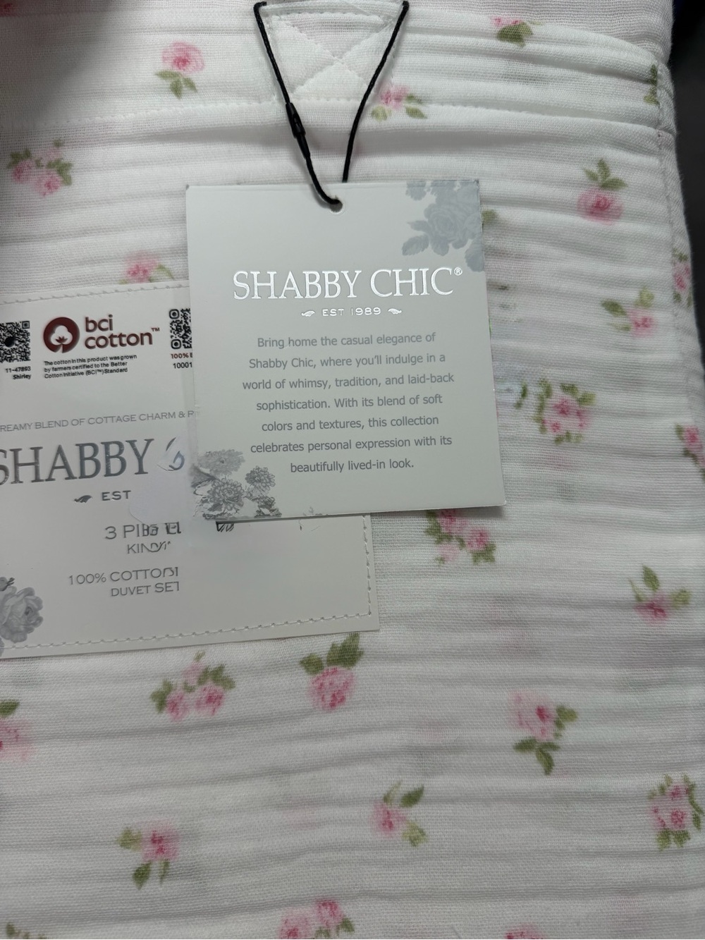 Shabby Chic Pink 3 PC King Gauze Duvet Set Pink Rose with Ruffles ~ Matching Bag - Picture 5 of 16